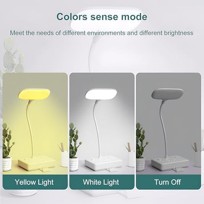 LED Desk Lamp, Power Outlet with Dimming Night Light Desk Light,Table Lamps 3 Lighting Modes Desktop Charging Extension Lead 4 AC Power Outlet and 2 USB Charging Ports for Travel Home Office