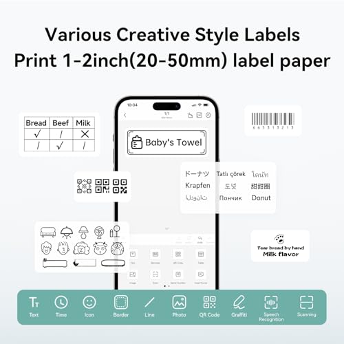 NIIMBOT B1 Label Maker Machine with Tape for Home and School, Gray White | 2 Inch Portable Label Printer Bluetooth Thermal Sticker Printer for Small Business Labeling, Compatible with Phones & PC - color: Gray White, style: Printer+Tape