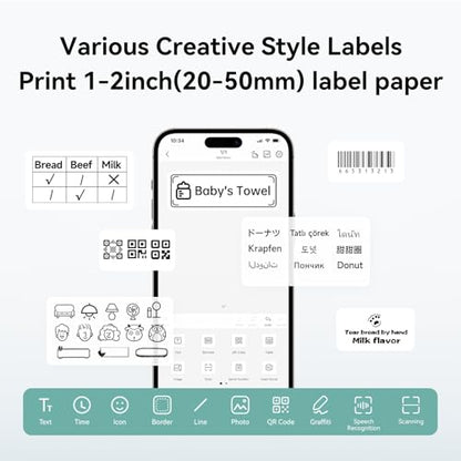 NIIMBOT B1 Label Maker Machine with Tape for Home and School, Gray White | 2 Inch Portable Label Printer Bluetooth Thermal Sticker Printer for Small Business Labeling, Compatible with Phones & PC - color: Gray White, style: Printer+Tape