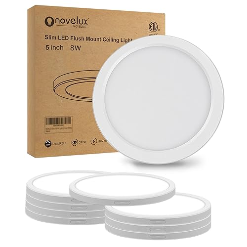 5.4 inch Flush Mount LED Ceiling Light 5000K Daylight, Ultra Slim 0.63" Thick Round Flat Ceiling Lamp 8 Pack Dimmable Small Ceiling Light for Basement, Bedrooms, Kitchen, Bathroom ETL Listed - size: 5 inch-8 Pack