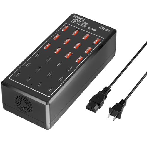USB Charging Station Block, USB C Charger Station 24-Port 100W(20A), USB A Charger Block, Fast Charger Desktop Station, Multi-Function Smart Charger for Apple iPhone iPad Samsung Laptop Pixel - size: 24Ports(12A+12C)-100W