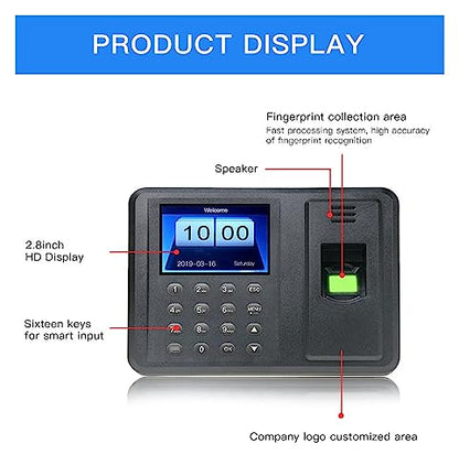 Time Clocks 2.8inch Biometric Attendance System USB Fingerprint Reader Time Clock Employee Control Machine Electronic Device,