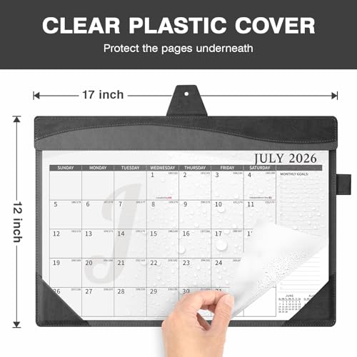 Ospelelf Leather Desk Calendar 2026-2027 Large 12"x17" Monthly Planner Pad with Protective Cover 18 Months Use July 2026 to December 2027 Black - color: Black Gray, size: 12" X 17" (July.2026 - Dec.2027)