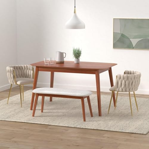 NIOIIKIT Modern Velvet Dining Chairs Hand Weaving Accent Chairs Living Room Chairs Upholstered Side Chair with Golden Metal Legs for Dining Room Kitchen Vanity Living Room (Ivory) - color: Ivory