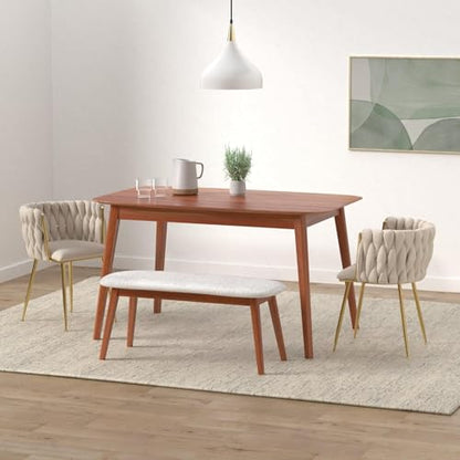 NIOIIKIT Modern Velvet Dining Chairs Hand Weaving Accent Chairs Living Room Chairs Upholstered Side Chair with Golden Metal Legs for Dining Room Kitchen Vanity Living Room (Ivory) - color: Ivory