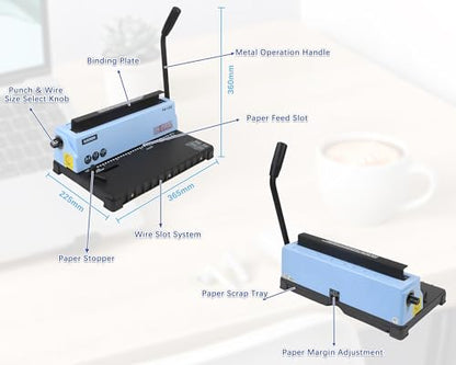 Rayson 3:1 Pitch Wire Binding Machine Bundle, 32-Hole Letter Size Binder, Punches 12 Sheets, Binds up to 120 Sheets, with 100 Black 1/2" 32-Loop Wire Binding Spines