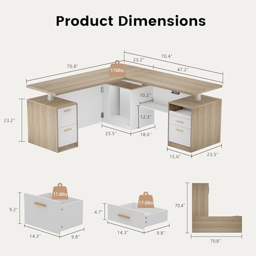 ModernMate 71" L Shaped Electric Standing Desk with 5 Drawers & CPU Storage