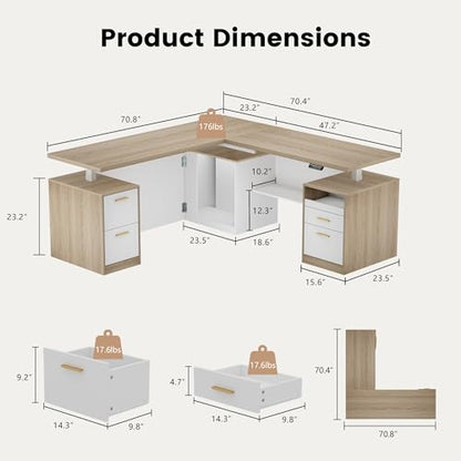 ModernMate 71" L Shaped Electric Standing Desk with 5 Drawers & CPU Storage