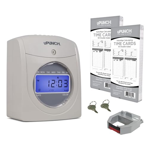 uPunch HN2500 Calculating Time Clock Bundle for Small Business: Auto Align Employee Time Tracking System with 100 Time Cards, Ribbon, and Keys - style: HN2500 Bundle