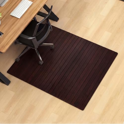 Leinuosen 36" x 48" Office Bamboo Chairmat for Carpet Floor Mat Highly Premium Quality Anti-Slip Office & Home Floor Protector Low Pile Carpet Chair Mat, 5mm Thick(Without Lip,Cherry Wood) - color: Cherry Wood, style: Without Lip