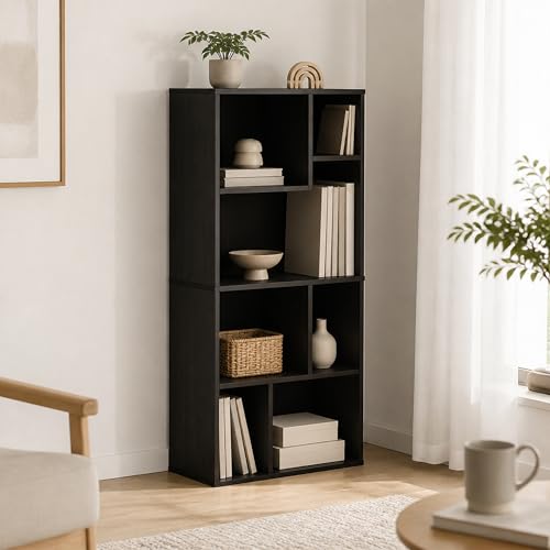 7-Cube Bookcase, Cube Storage Organizer Bookshelf, Irregular Compartments Book Shelf, 9.4 x 18.9 x 42.1, for Bedroom, Living Room, Home Office, Espresso - color: Espresso, size: 7 Cube