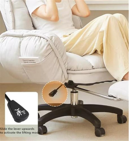 Black Wheels Executive Chair, Padded Arm with Footrest Adjustable Seat Height Computer Chair Sitting Office Chair Reclining Boss Chair Lazy Swivel Sofa Chair -Beige Fixed Arms - color: Beige, size: Fixed Arms