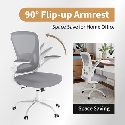 Youhauchair Adjustable Mesh Ergonomic Office Chair Set of 1, Grey | Flip-up Arms, Lumbar Support, Height Adjustable, Swivel, Breathable, Rocking, Mid Back Compurter Chair with Wheels - color: Grey, size: Set of 1