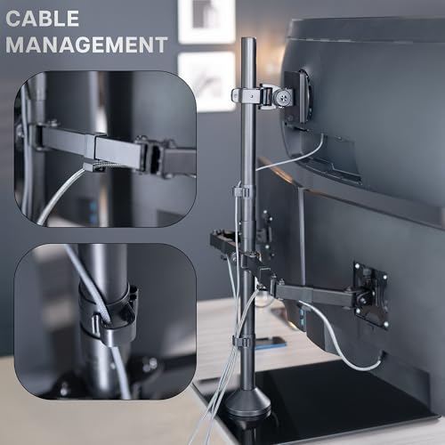 VIVO Triple Monitor Extra Tall Desk Stand for up to 49 inch Ultrawides on Center Bracket and 27 inch Screens on Side Brackets, Holds up to 44 lbs, Tempered Glass Base, Black, STAND-V103T-GB