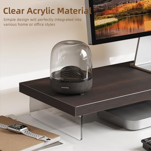 Dual Monitor Stand Riser, 40" Large Computer Monitor Stands for 2 Monitors, Wooden Desktop Organizer Shelf for Office Desk Computer, Laptop, TV, Monitor, Printer | Computer Monitor Stand Riser With Wood & Acrylic Design; Fits 2 Monitors, Laptop, Printer A