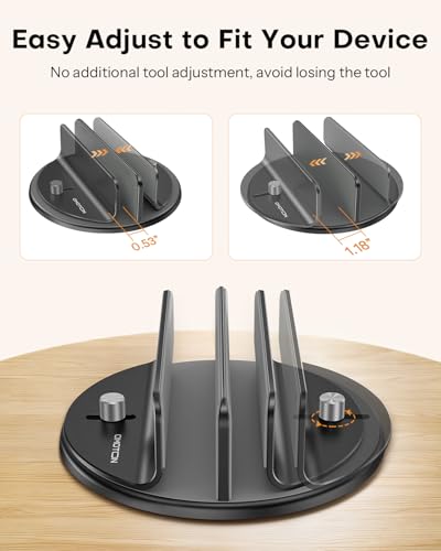 OMOTON 360° Vertical Laptop Stand Holder, Dual-Slot Aluminum Desk Organizer