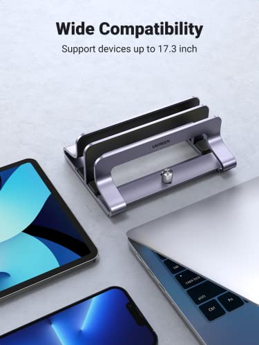 UGREEN 2-Slot Vertical Laptop Stand Holder Desk Compatible with MacBook Pro Air Laptop Stand Desktop Adjustable, Lenovo Ideapad, Surface Book, HP Notebook, Dell Chromebook Up to 17.3 Inch, Space Gray - size: 2-Slot