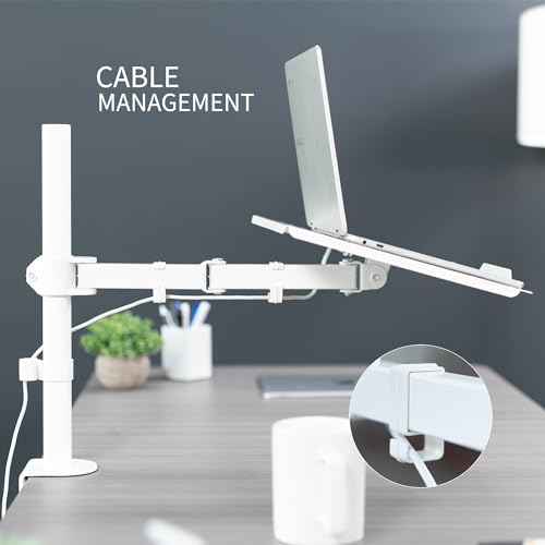 VIVO Single Laptop Notebook Desk Mount Stand, Fully Adjustable Extension with C-clamp, Fits up to 17 inch Laptops, White, STAND-V001LW