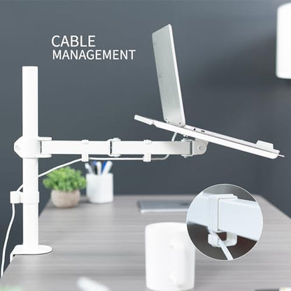 VIVO Single Laptop Notebook Desk Mount Stand, Fully Adjustable Extension with C-clamp, Fits up to 17 inch Laptops, White, STAND-V001LW