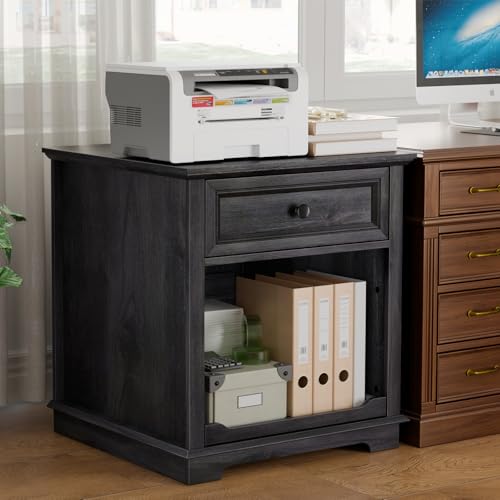 REDAYFUR Lateral File Cabinet 3 Drawer File Cabinet with Charging Station, Printer Stand with Open Adjustable Storage Shelves, Lateral Filing Cabinet for Home Office, Black - color: Black