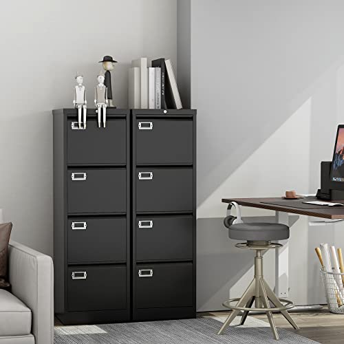 PEUKC 4 Drawer File Cabinet, Vertical Filing Cabinets with Lock, Metal File Cabinets for Home Office, Anti-Tip 4 Storage Drawers for Letter/Legal/A4/F4 Size (Assemble Required, Black) - color: Black, size: 52.4"H