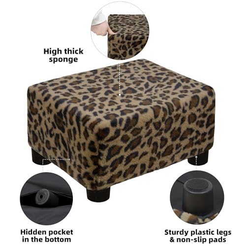 CAROLMADE Small Foot Stool Ottoman Footstool with Legs Under Desk Footrest for Living Room Bedroom and Office, Faux Fur Brown - color: Leopard Print Brown, size: 11"d X 15.4"w X 8.3"h