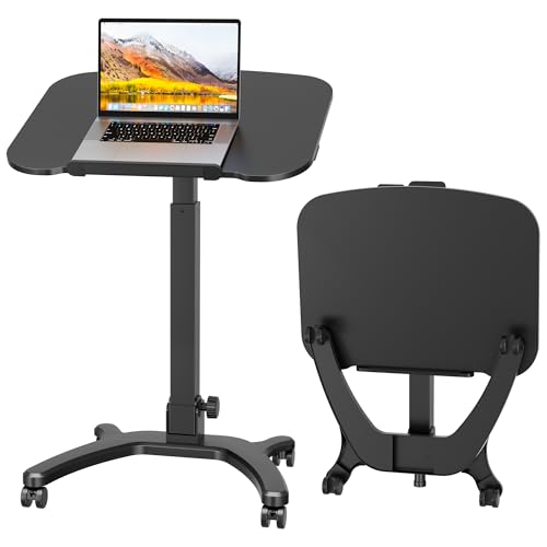 BONTEC Mobile Foldable Standing Desk, Gas Spring, 25.6 x 19.7 Inch, Black - color: Black