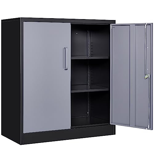Storage Cabinet with Doors and Shelves,36 inch Metal Storage Cabinet with Locking Doors,Small Metal Cabinets with Lock,Gray Garage Cupboard for Home Office,Garage,Shop - color: Black Gray, size: 36"H -2 Door