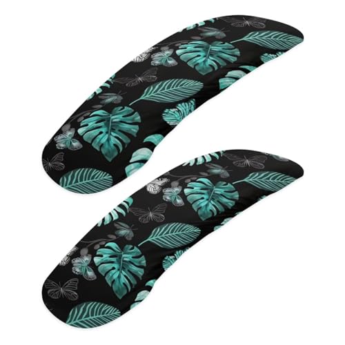 Office Chair-Arm Covers Set of 2, Monstera Leaves Print Office Chair Armrest Covers with Elastic Band, Butterfly Print Stretchy Computer Chair Armrest Covers - color: Monstera Leaves Butterfly - Green and Black