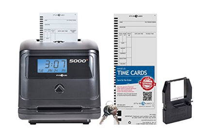 Pyramid Time Systems - Model 5000 Auto Totaling Time Clock, Employee in/Out Time Tracker for Small Business, Includes: 25 Time Cards,1 Ink Ribbon Cartridge, 2 Security Keys and User Guide - Black - style: Music