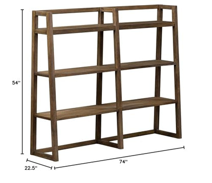 Pemberly Row Mid-Century Wood Computer Credenza, 54 in Wide, Rustic Saddle Brown Finish, Sliding Barn Door Design, Adjustable Shelves, File Drawer, Wire Management, Home Office Storage Cabinet