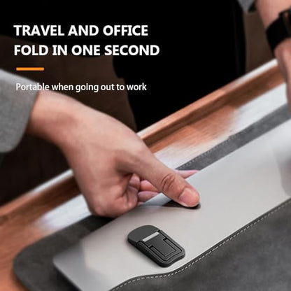 2PCS Zinc Alloy Mini Foldable Laptop Stand, Portable Computer Keyboard Riser with 2 Adjustable Angles, Self-Adhesive Invisible Notebook Stand and Keyboard Lift for Desk (Black)