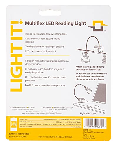 LIGHT IT! By Fulcrum, 20010-301 MultiFlex LED Reading Light, Silver, Single Pack