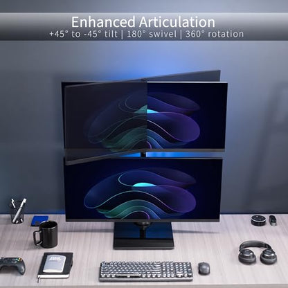 VIVO Dual Monitor Desk Stand with Tempered Glass Base, Free-Standing LCD Mount, Holds in Stacked Vertical Position 2 Ultrawide Screens up to 34 inches, Black, STAND-V002LG - size: Up to 34", style: Tempered Glass Base