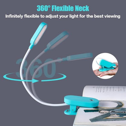 VAVOFO Rechargeable Book Light, 14 LEDs Eye Care Clip On Amber Reading Light for Bookworms Reading in Bed with 9 Colors 9 Brightness (Lake Blue) - color: Lake Blue