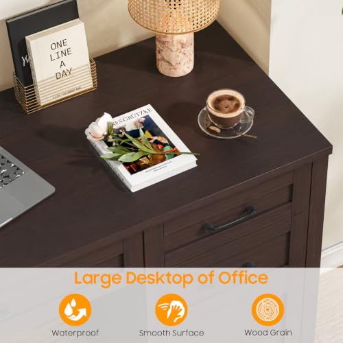 Farmhouse 47" Computer Desk, Executive Desk with File Drawer, Caramel - color: Caramel