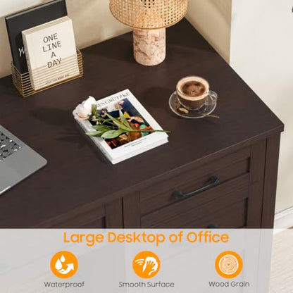 Farmhouse 47" Computer Desk, Executive Desk with File Drawer, Caramel - color: Caramel