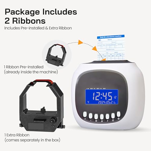 Time Clocks for Employees Small Business, Auto-Align Time Clock, 6 Punches per Day Time Machine | Clock in Machine for Employees with 100 Time Cards, 2 Ink Ribbons(1 Inside) and 1 Rack - color: Gray