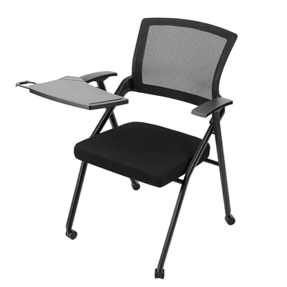 Folding Office Chair, Stackable Conference Chair with Casters and Tabletop | 300 lbs Capacity – Space-Saving for Meeting Room, Reception, Guest (With a writing pad) - size: M1