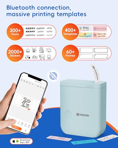 D110 Label Maker Machine with Tape, Bluetooth Mini Label Maker with Various Templates, Wireless Portable Small Label Printer for Home, Office, School, Blue - color: Blue