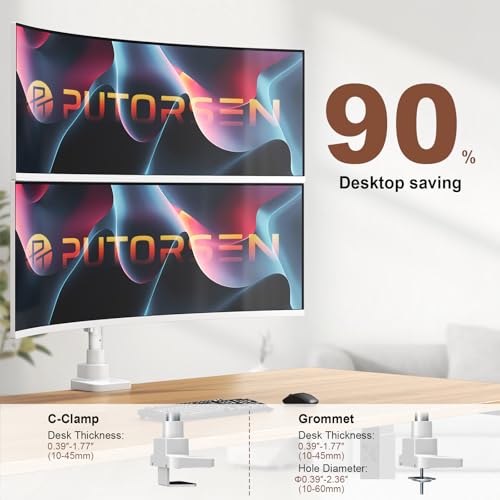Heavy Duty Dual Monitor Arm for 17-49" Screens, Vertical Stack, 44lbs - color: White