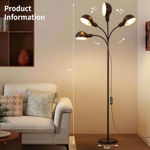Ruiever Brown Floor Lamp with Flexible Gooseneck and Rotatable Shade，Standing Lamp Include Dimmer LED Bulb，Ideal Tall Lamp with Dimmer and Timer Switch for Reading,Bedside and Living Room (Brown) - color: Brown
