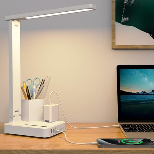 LED Desk Lamps for Dorm Office with USB C Charging Station, 800lm, CRI>90 - color: White