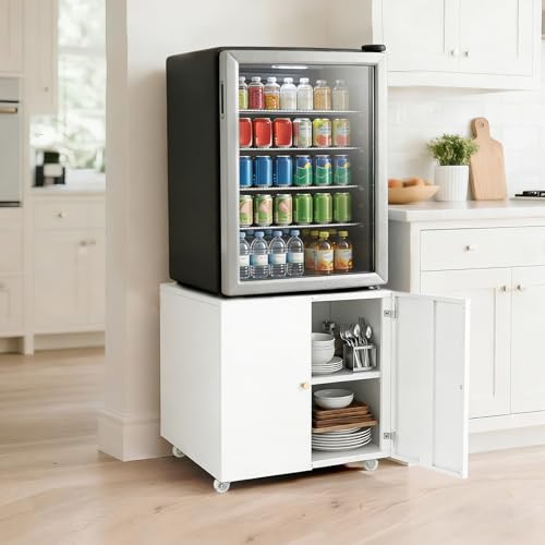 Rolling Metal Fridge Printer Stand Cabinet with Storage, White - color: White - 24''wx24''dx24''h