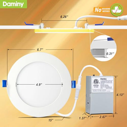 DAMINY 12 Pack 6 Inch LED Recessed Lighting, Canless Wafer Downlight - color: Natural White, size: 6 Inch