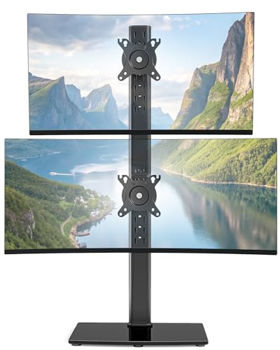 Vertical Dual Monitor Stand for 17–34 Inch Screens, Tabletop | Stacked Monitor Mount, Holds up to 33 lbs per Arm, Screens Riser with Full Motion, 33.3" Pole 12 Height Settings, 75/100 VESA