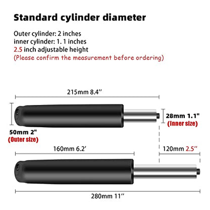 Omyoffice 2.5 Inch Office Chair Gas Lift Cylinder Replacement, Black | Heavy Duty 1000 lbs Hydraulic Pneumatic Piston, Universal Fit Most Office, Desk, Gaming Chairs, Fix Sinking - size: 2.5 inch