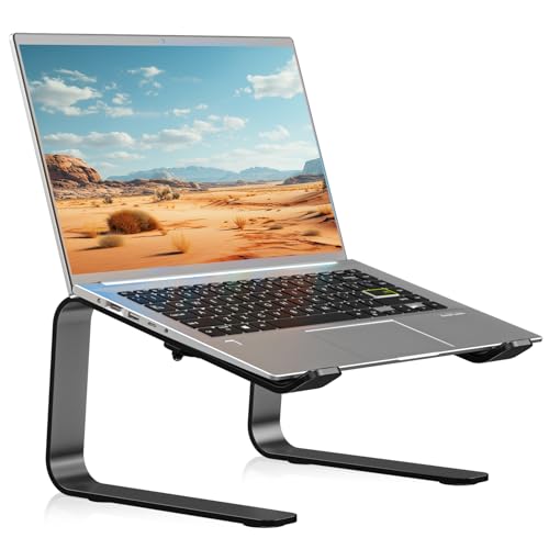 suptek Aluminum Laptop Stand,Ergonomic Detachable Computer Laptop Stand for Desk, Metal Computer Riser, Notebook Riser Heavy Stable PC Holder for 10-16" Laptops Notebook Computer, Black - color: Black-Detachable