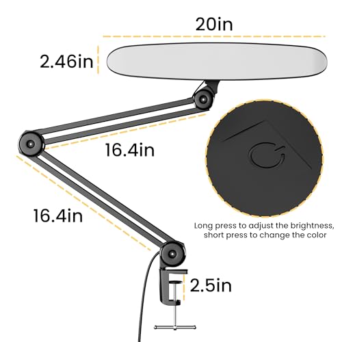 3000 Lumens Adjustable LED Desk Lamp & Task Lamp - Bright, Dimmable Lighting for Office, Crafts, Nails &Salon Hobbies with Clamp (CCT, Black) - color: Black