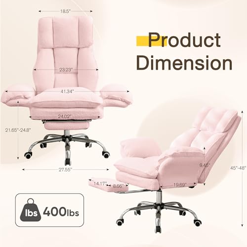 JOMEED Cloud Cross Legged Office Chair with Footrest,Flip Armrest,Pink - color: Pink